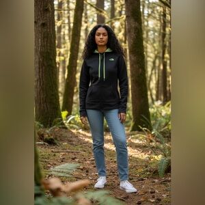 The North Face Womens Full-Zip Hoodie M Gray/Green Outdoor Sporty Casual Modern